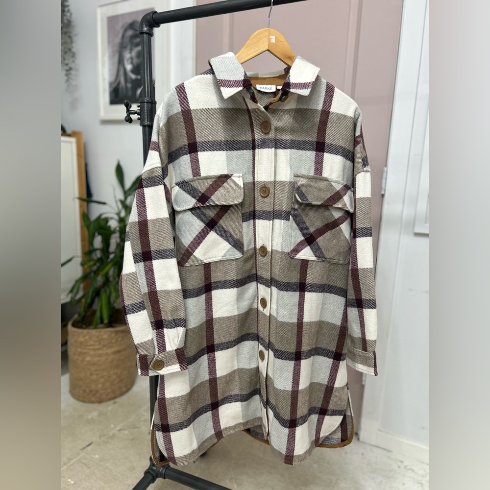 PRIV - Plaid Utility Shacket in Cream and Brown